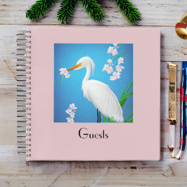 Weißes Egret mit Sakura Kirschbaumen Gäste Notizbuch