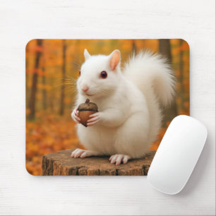 Weißes Eichhörnchen mit einem Acorn Mousepad