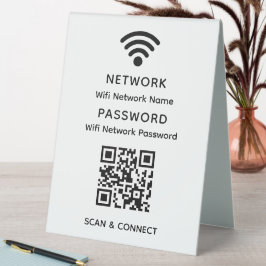 Weißes einfaches, elegantes Wifi QR-Netzwerkkennwo Tischaufsteller