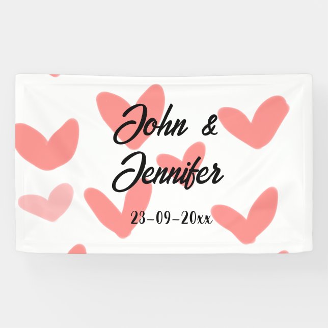 Weißes, einfaches, minimales Textil Hochzeit rotes Banner (Horizontal)