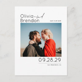 Weißes einfaches und minimales Save the Date Foto Ankündigungspostkarte