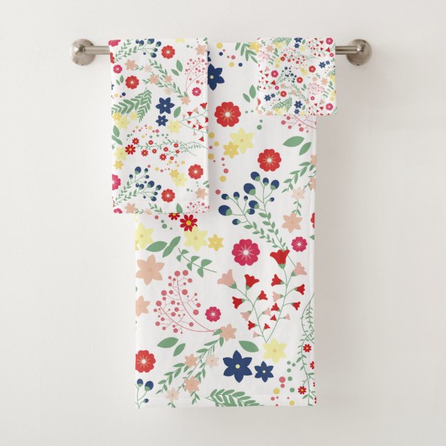 Weißes einfaches Wildblume-Muster Badhandtuch Set (Insitu)