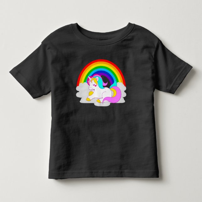 Weißes Einhorn auf der Wolke mit Rainbow-Kleinkind Kleinkind T-shirt (Vorderseite)