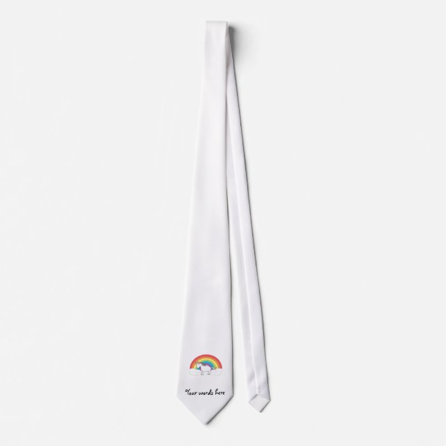 Weißes Einhorn auf Regenbogen und Wolken Krawatte (Vorderseite)