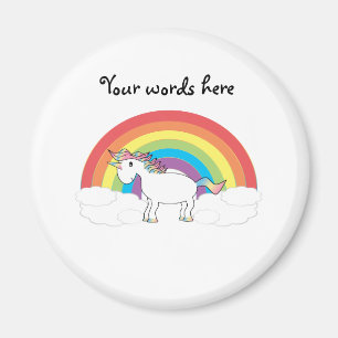 Weißes Einhorn auf Regenbogen und Wolken Magnet
