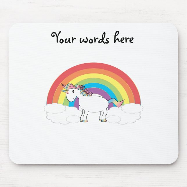 Weißes Einhorn auf Regenbogen und Wolken Mousepad (Vorne)