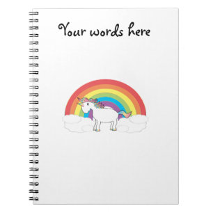 Weißes Einhorn auf Regenbogen und Wolken Notizblock