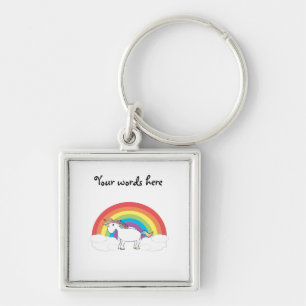 Weißes Einhorn auf Regenbogen und Wolken Schlüsselanhänger