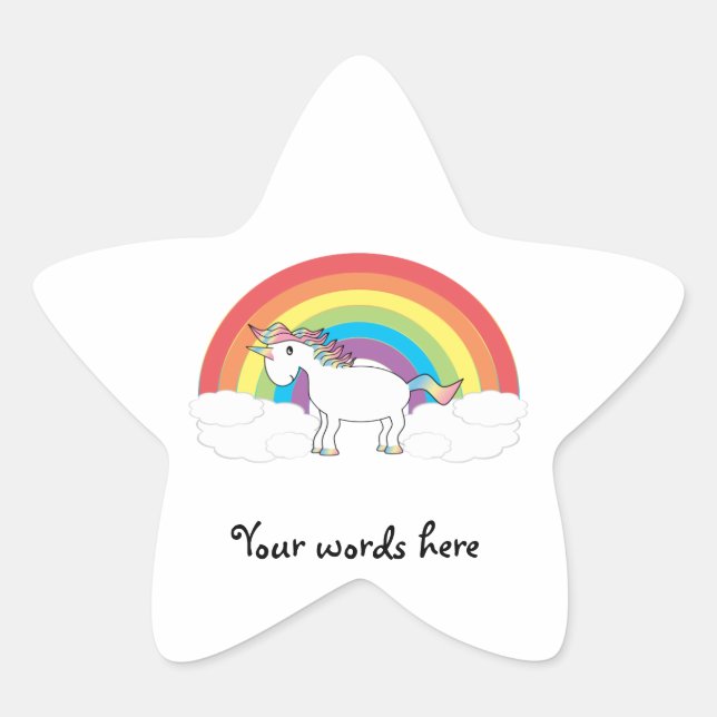 Weißes Einhorn auf Regenbogen und Wolken Stern-Aufkleber (Vorderseite)