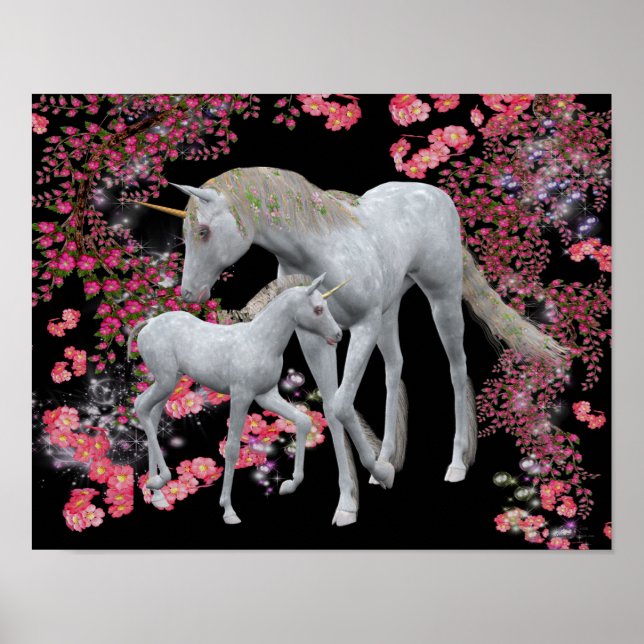 Weißes Einhorn-Foal-Fantasy-Poster Poster (Vorne)