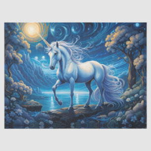 Weißes Einhorn im Blauen Vollmond Seidenpapier