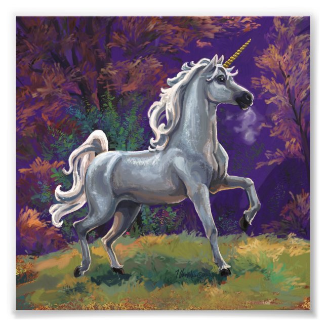 Weißes Einhorn in einem Glade Fotodruck (Vorne)
