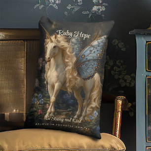 Weißes Einhorn mit blauen Schmetterlingsflügeln Ki Lendenkissen