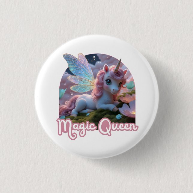 Weißes Einhorn mit Flügeln - Magic Queen Button (Vorderseite)