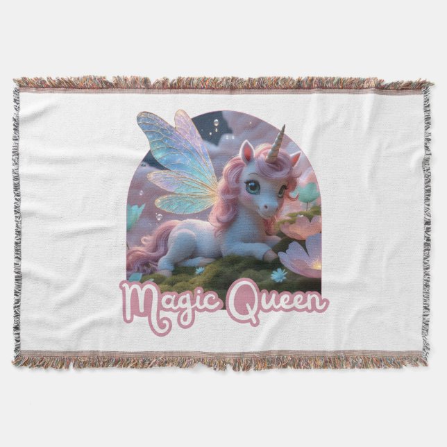 Weißes Einhorn mit Flügeln - Magic Queen Decke (Vorderseite)
