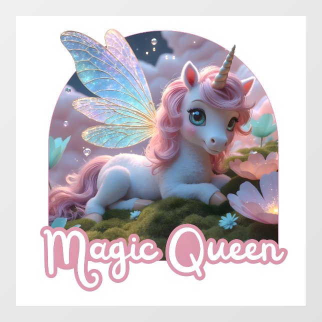 Weißes Einhorn mit Flügeln - Magic Queen Fensteraufkleber (Blatt)