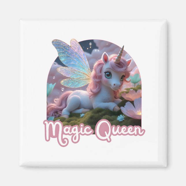 Weißes Einhorn mit Flügeln - Magic Queen Magnet (Vorne)