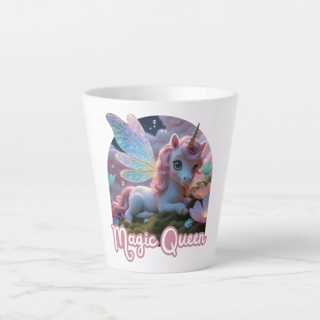Weißes Einhorn mit Flügeln - Magic Queen Milchtasse (Vorderseite)