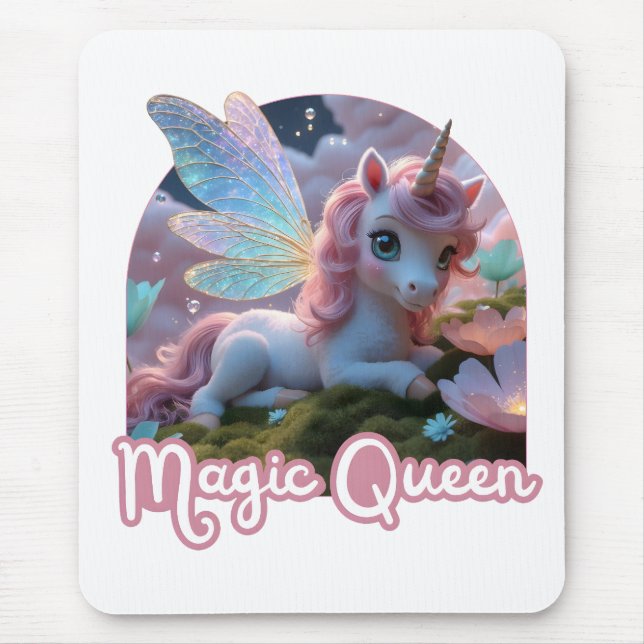 Weißes Einhorn mit Flügeln - Magic Queen Mousepad (Vorne)