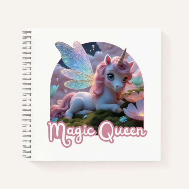 Weißes Einhorn mit Flügeln - Magic Queen Notizbuch (Vorderseite)