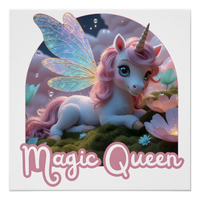 Weißes Einhorn mit Flügeln - Magic Queen Poster (Vorderseite)