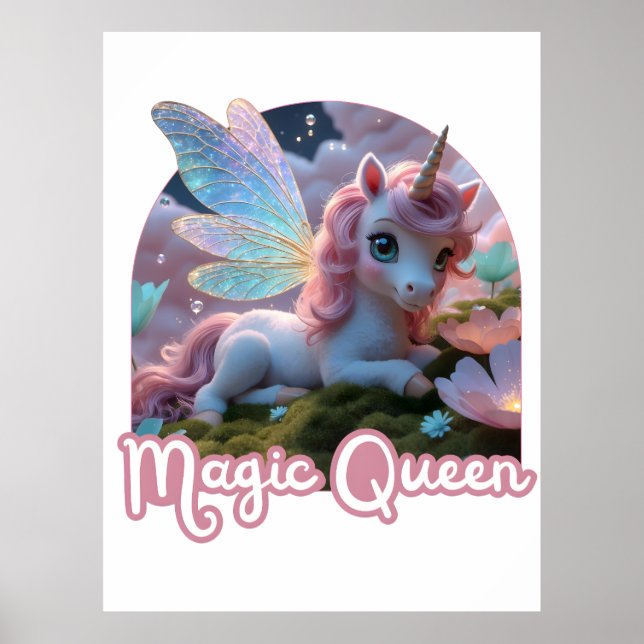 Weißes Einhorn mit Flügeln - Magic Queen Poster (Vorne)