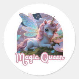 Weißes Einhorn mit Flügeln - Magic Queen Runder Aufkleber