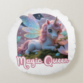 Weißes Einhorn mit Flügeln - Magic Queen Rundes Kissen