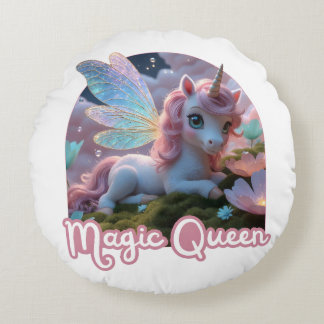 Weißes Einhorn mit Flügeln - Magic Queen Rundes Kissen
