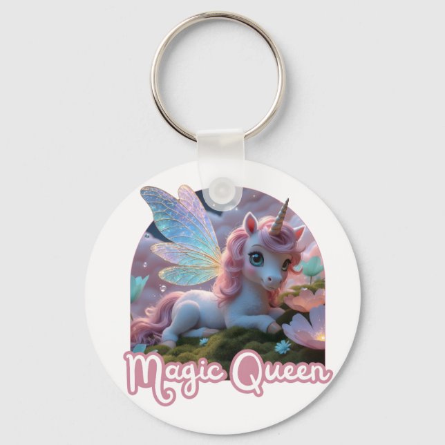 Weißes Einhorn mit Flügeln - Magic Queen Schlüsselanhänger (Vorderseite)