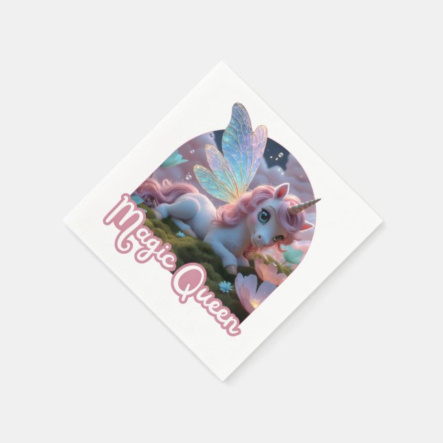 Weißes Einhorn mit Flügeln - Magic Queen Serviette (Ecke)