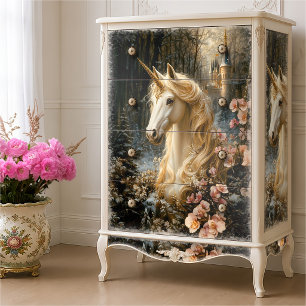 Weißes Einhorn mit rosa Orchideen Winterfantasie Seidenpapier