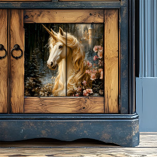 Weißes Einhorn mit rosa Orchideen Winterfantasie Seidenpapier