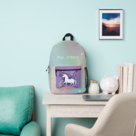 Weißes Einhorn mit Sternen Bedruckter Rucksack