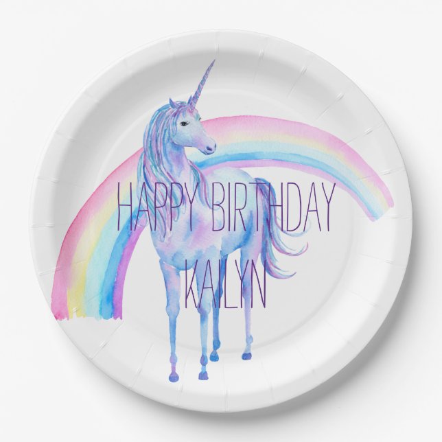 Weißes Einhorn Pappteller (Vorderseite)