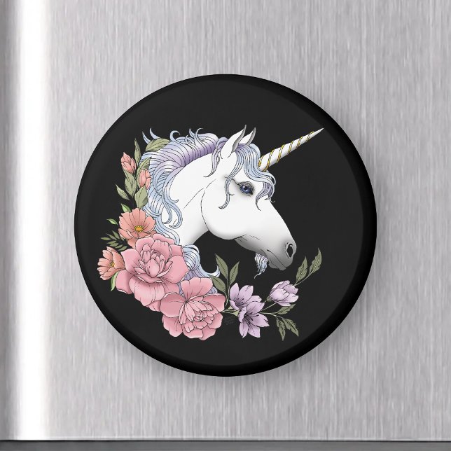 Weißes Einhorn und Blume Magnet (Von Creator hochgeladen)