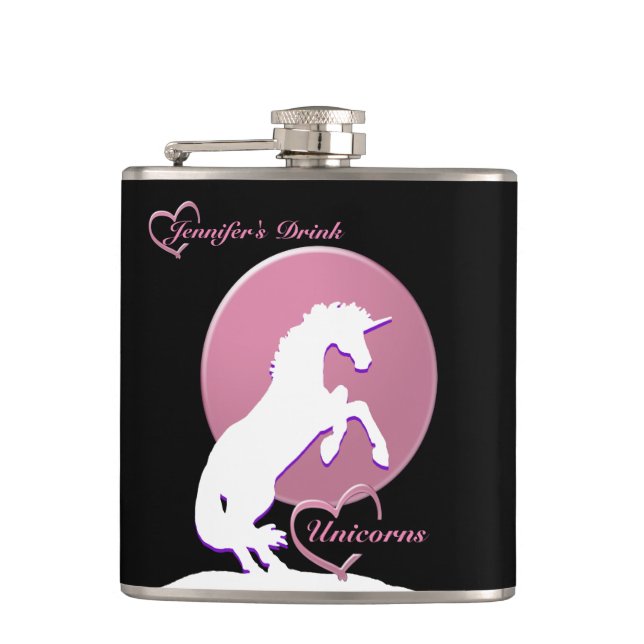 Weißes Einhorn V (rosa) Flachmann (Vorderseite)