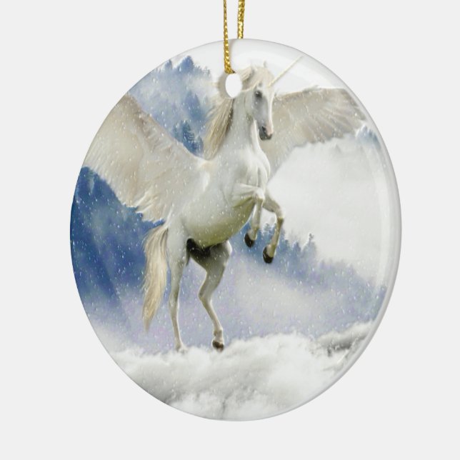 Weißes Einhornpferd mit Flügeln Keramikornament (Links)