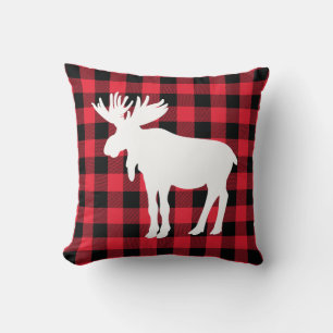 Weißes Elch auf Red Buffalo Karo Throw Kissen