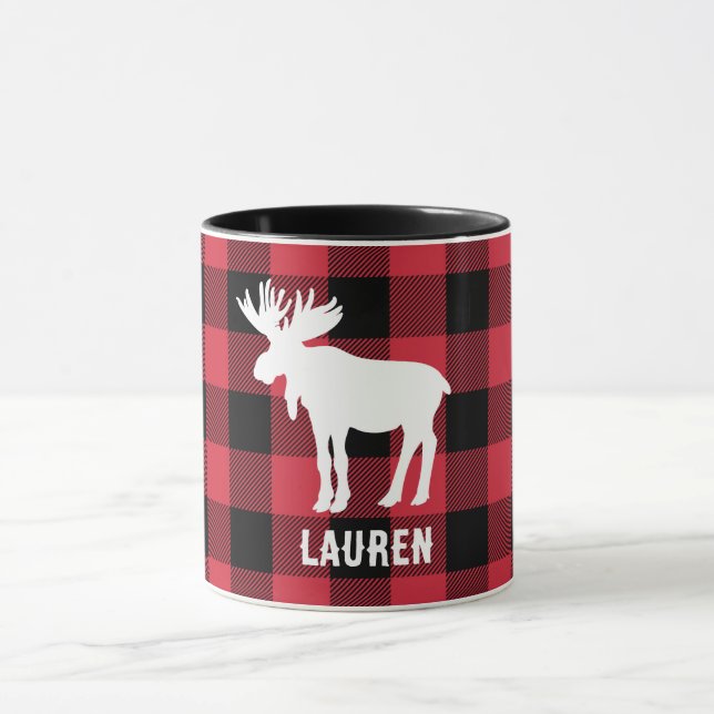 Weißes Elch mit Name Red Buffalo Karo Tasse (Zentrum)