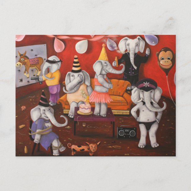 Weißes Elefant-Party Einladungspostkarte (Vorderseite)