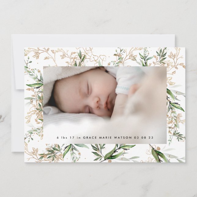 Weißes Elegantes Boho Golden Sage Eukalyptus Foto (Vorderseite)