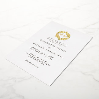 Weißes, elegantes, einfaches Gold-Rahmen-Hochzeit Folieneinladung