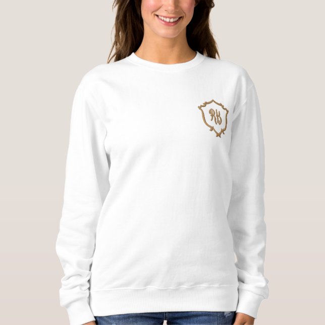 Weißes elegantes, originales Monogramm Emblem für  Besticktes Sweatshirt (Vorderseite)