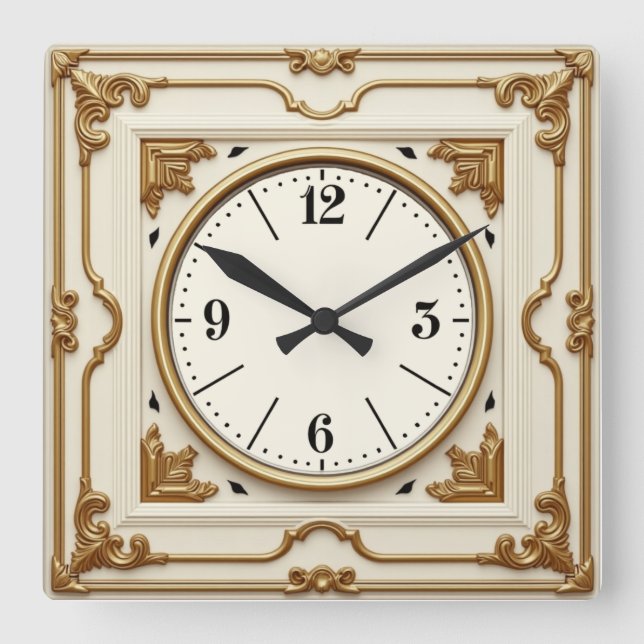Weißes Elegantes Tessin Quadratische Wanduhr (Vorderseite)