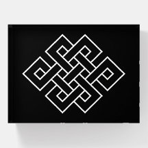 Weißes Endloses Knot-Symbol auf schwarz