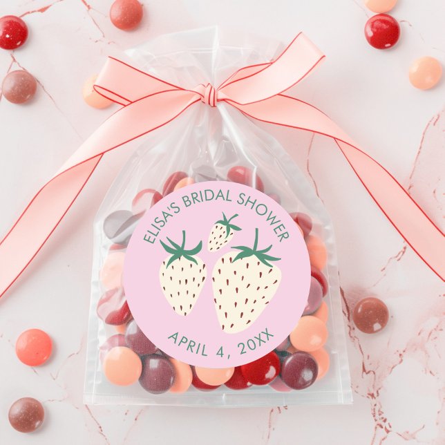 Weißes Erdbeeren Pineberry BRAUTPARTY Custom Runder Aufkleber (White Strawberry Pineberry BRIDAL SHOWER Custom Classic Round Sticker
)