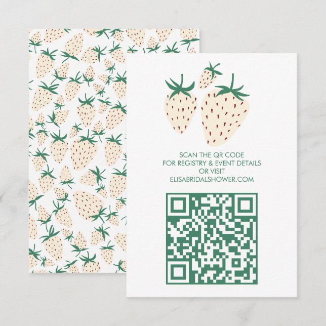 Weißes Erdbeeren Pineberry BRAUTPARTY QR-Code Begleitkarte (Vorne/Hinten)