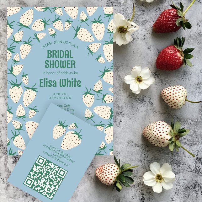 Weißes Erdbeeren Pineberry BRAUTPARTY QR-Code Begleitkarte (White Strawberry Pineberry BRIDAL SHOWER QR code Enclosure Card
)