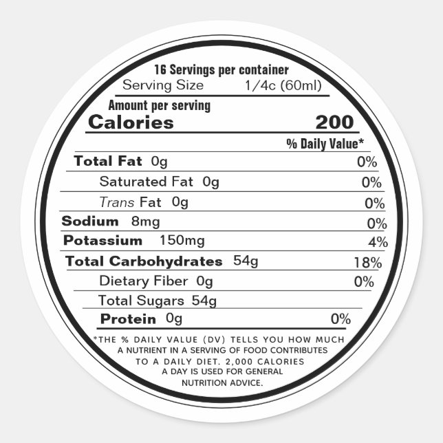Weißes Etikett Ahornsirup Nutrition 2020 Runder Aufkleber (Vorderseite)